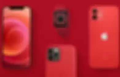 iPhone dan Apple Watch dalam balutan warna PRODUCT(RED).