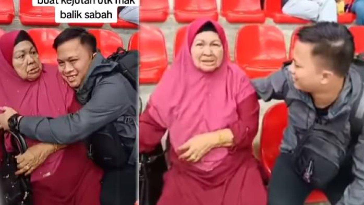 Emak-emak kaget dipeluk seorang pemuda